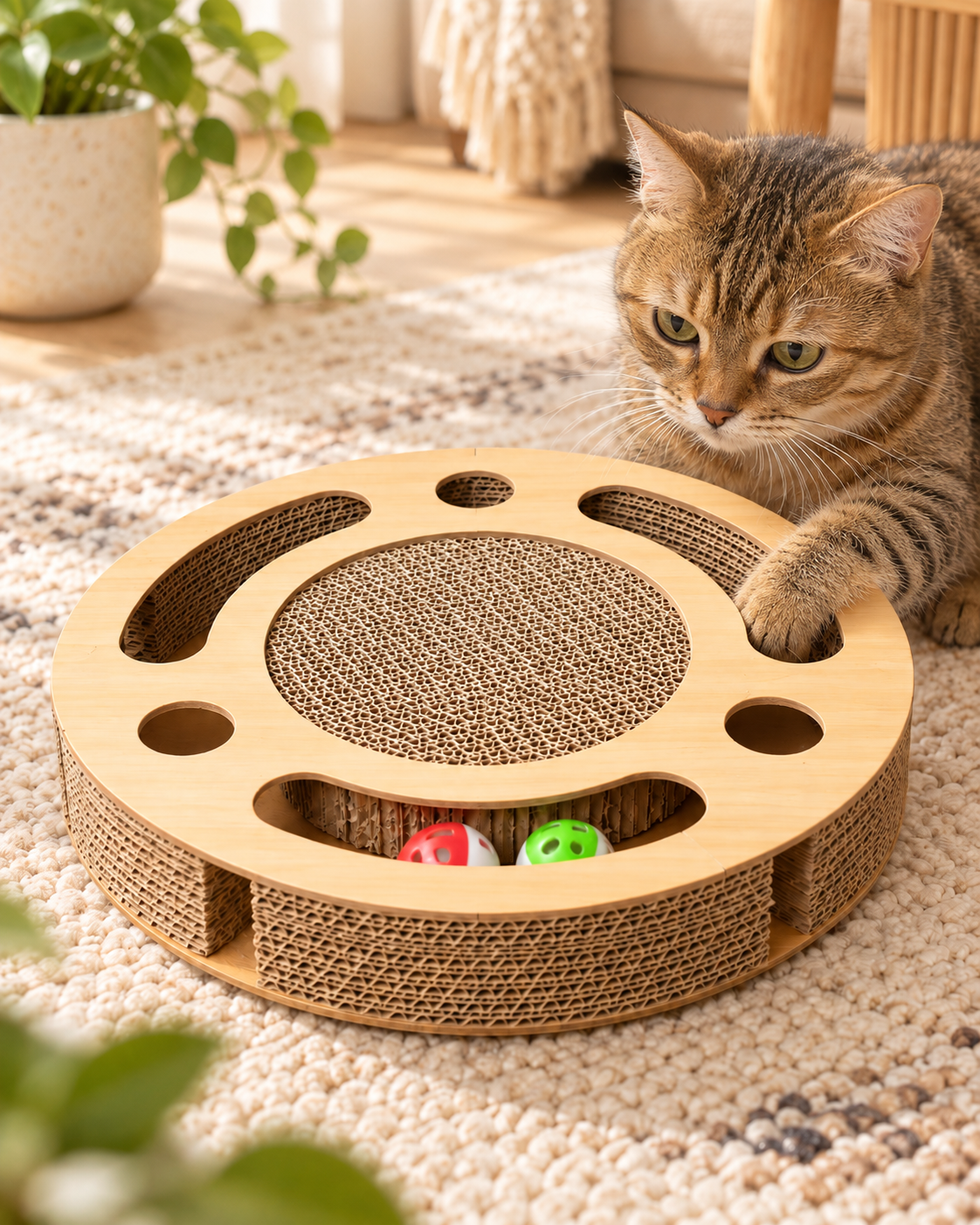 2-in-1 Interactive Cat Scratcher & Ball Track Toy