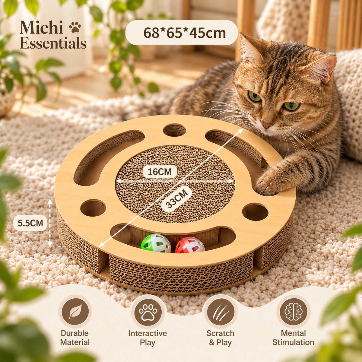 2-in-1 Interactive Cat Scratcher & Ball Track Toy