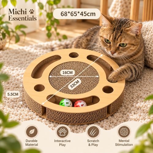 2-in-1 Interactive Cat Scratcher & Ball Track Toy