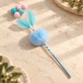 Interactive Feather Cat Wand – Pastel Pom Pom & Bell Toy